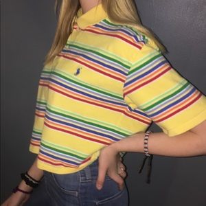 Ralph Lauren yellow striped button up crop top